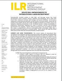 ILR Senate Bill Improvements to International Labor Recruitment