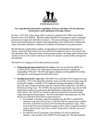 New Agricultural Guestworker Legislation Job Loss and Wage Cuts for American Farmworkers and Exploitation of Foreign Citizens