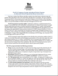 Factsheet on the H-2A Temporary Foreign Agricultural Worker Program